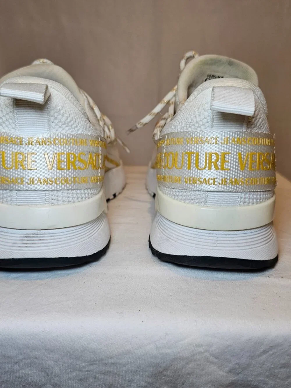 Versace Jeans Couture Dynamic Logo Sneakers White Gold Women's US 5